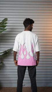 Men's Oversized Born Flame FIRE Graphic T-Shirt - White
