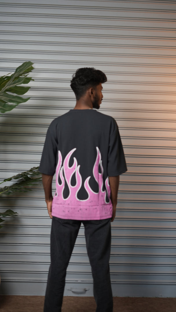 Men's Oversized Born Flame FIRE Graphic T-Shirt - Grey