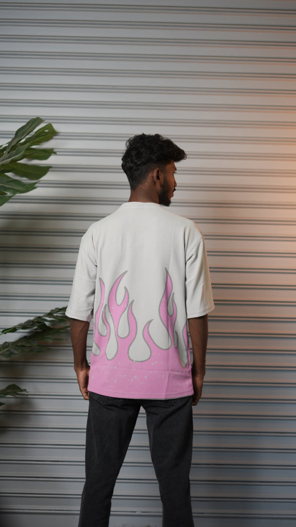 Men's Oversized Born Flame FIRE Graphic T-Shirt - Ash
