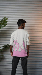 Men's Oversized Born Flame FIRE Graphic T-Shirt - Ash