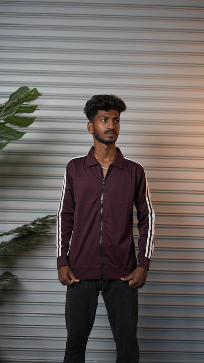 Men's Triple Stripe Full-Zip Full Sleeve Jacket - Maroon