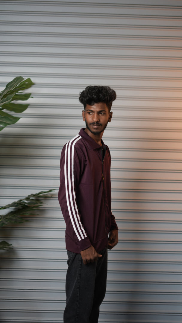 Men's Triple Stripe Full-Zip Full Sleeve Jacket - Maroon