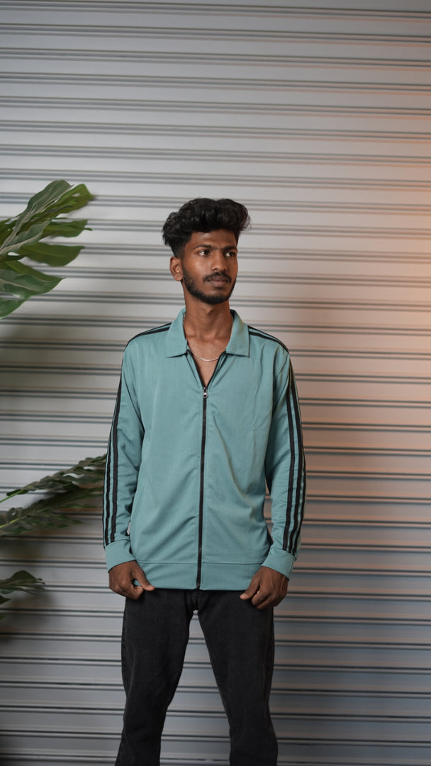 Men's Triple Stripe Full-Zip Full Sleeve Jacket - Ramar Green