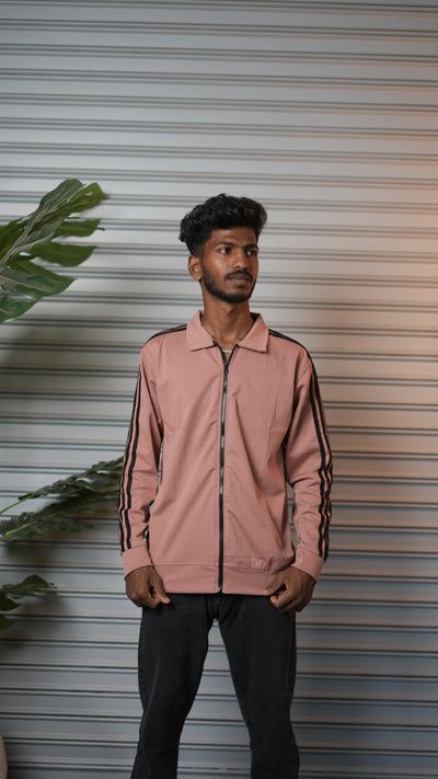 Men's Triple Stripe Full-Zip Full Sleeve Jacket - Pink