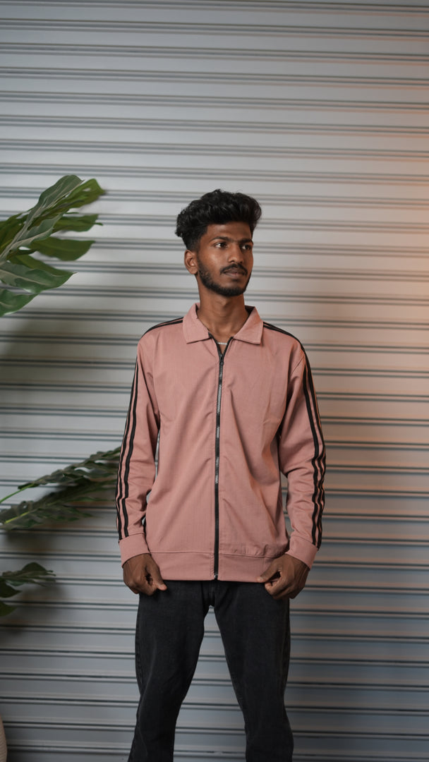 Men's Triple Stripe Full-Zip Full Sleeve Jacket - Pink