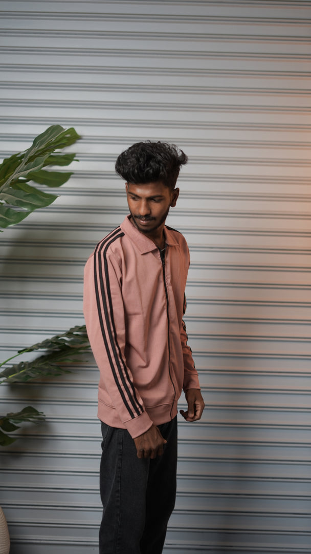 Men's Triple Stripe Full-Zip Full Sleeve Jacket - Pink