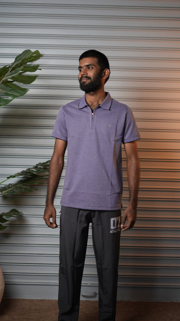 Men's Short Sleeve Cotton Half-Zip Collar Polo T-Shirt - Violet
