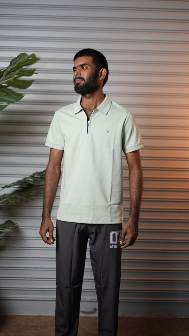 Men's Short Sleeve Cotton Half-Zip Collar Polo T-Shirt - Pista Green