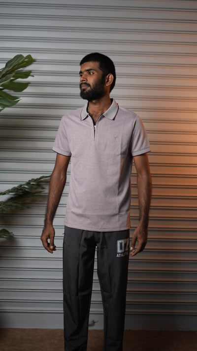 Men's Short Sleeve Cotton Half-Zip Collar Polo T-Shirt - Purple