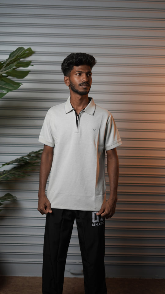 Men's Short Sleeve  "COTTON " Half-Zip Collar Polo T-Shirt - Ash – 7MAN Men's Fashion India