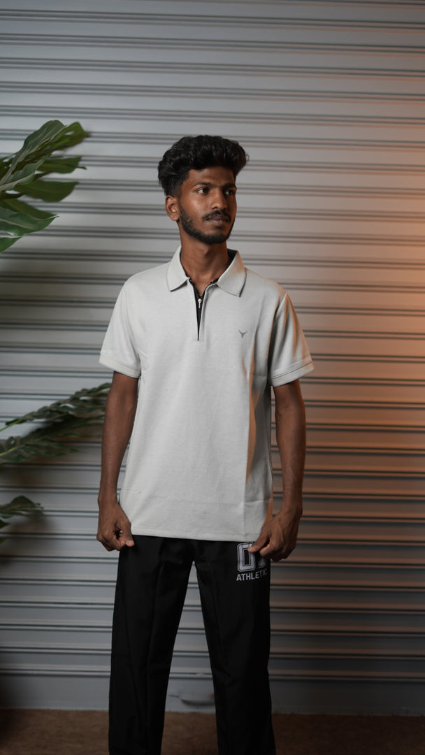 Men's Short Sleeve Cotton Half-Zip Collar Polo T-Shirt - Ash