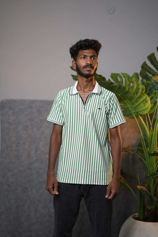 Men's Korean Zipper T-Shirt | Half Sleeve Polo Zip Neck - Green – 7MAN Men's Fashion India