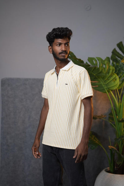 Men's Korean Zipper T-Shirt | Half Sleeve Polo Zip Neck - Yellow