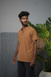 Men’s Solid Zipper Polo T-Shirt – Casual Half Sleeve Polo Tee - Brown