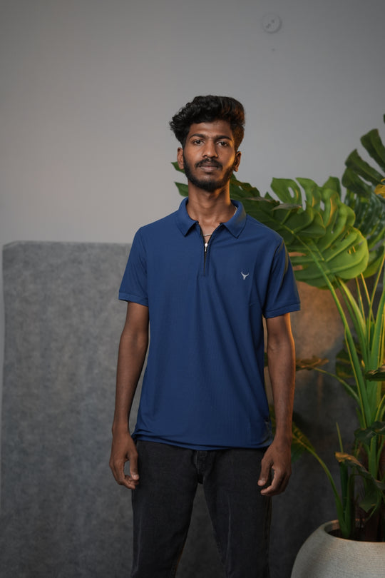 Men’s Solid Zipper Polo T-Shirt – Casual Half Sleeve Polo Tee - Royal Blue – 7MAN Men's Fashion India