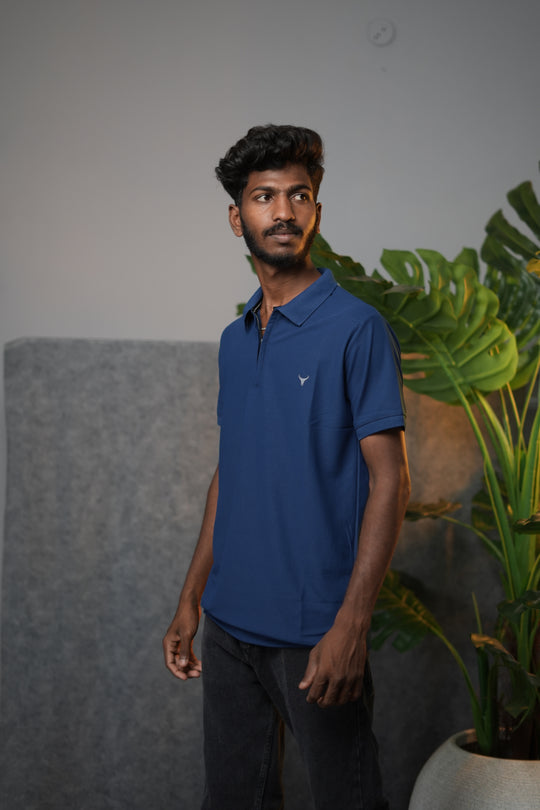 Men’s Solid Zipper Polo T-Shirt – Casual Half Sleeve Polo Tee - Royal Blue – alternate view – 7MAN India