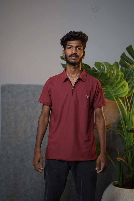 Men’s Solid Zipper Polo T-Shirt – Casual Half Sleeve Polo Tee - Maroon – 7MAN Men's Fashion India