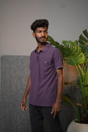 Men’s Solid Zipper Polo T-Shirt – Casual Half Sleeve Polo Tee - Purple