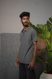 Men’s Solid Zipper Polo T-Shirt – Casual Half Sleeve Polo Tee - Grey