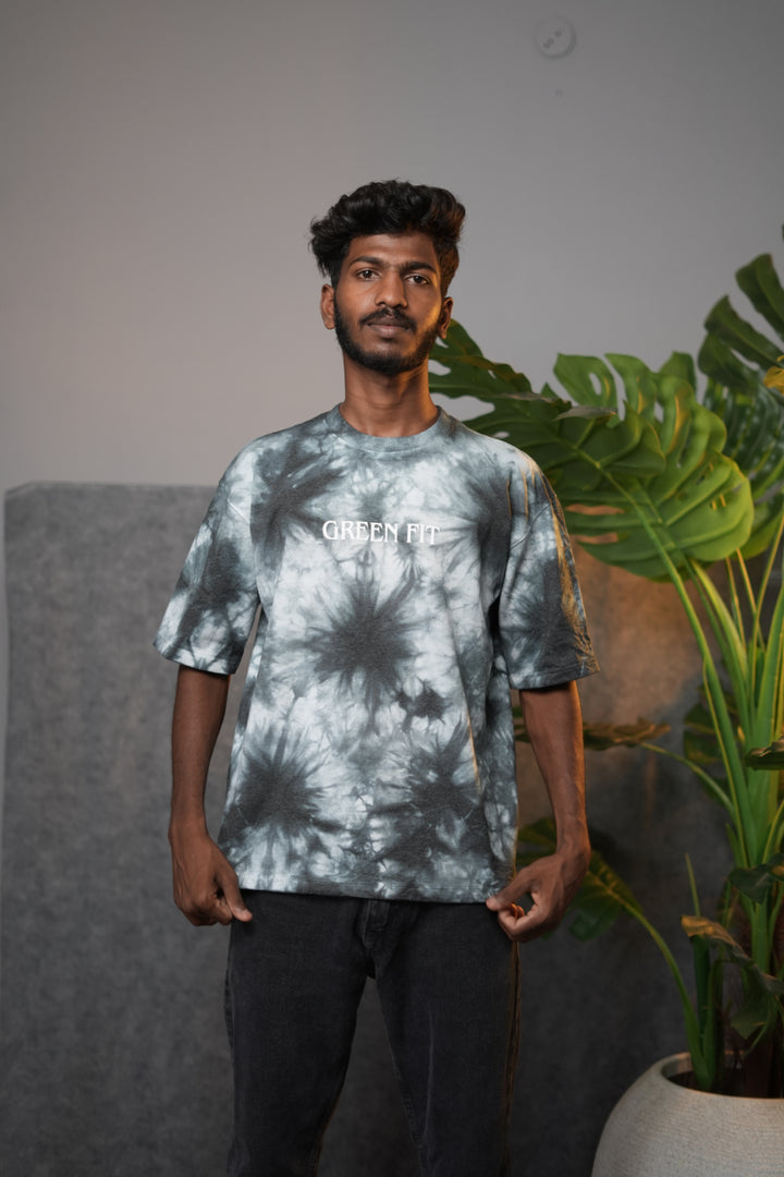 Men's Oversized  GREEN FIT Tie-Dye T-Shirt - Charcoal