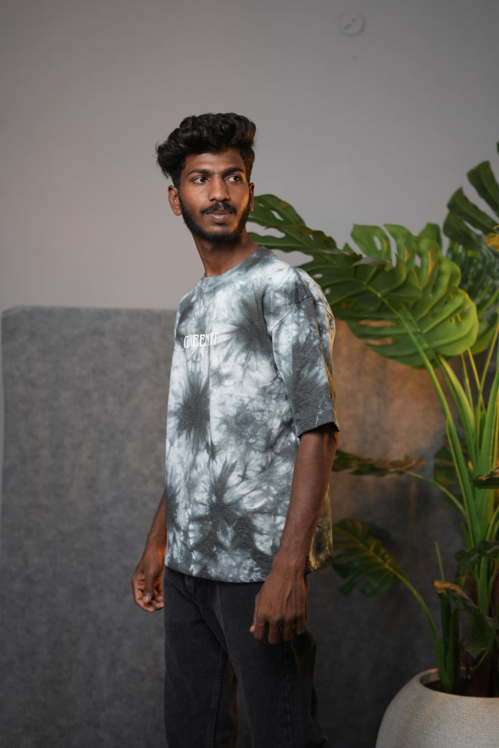 Men's Oversized  GREEN FIT Tie-Dye T-Shirt - Charcoal