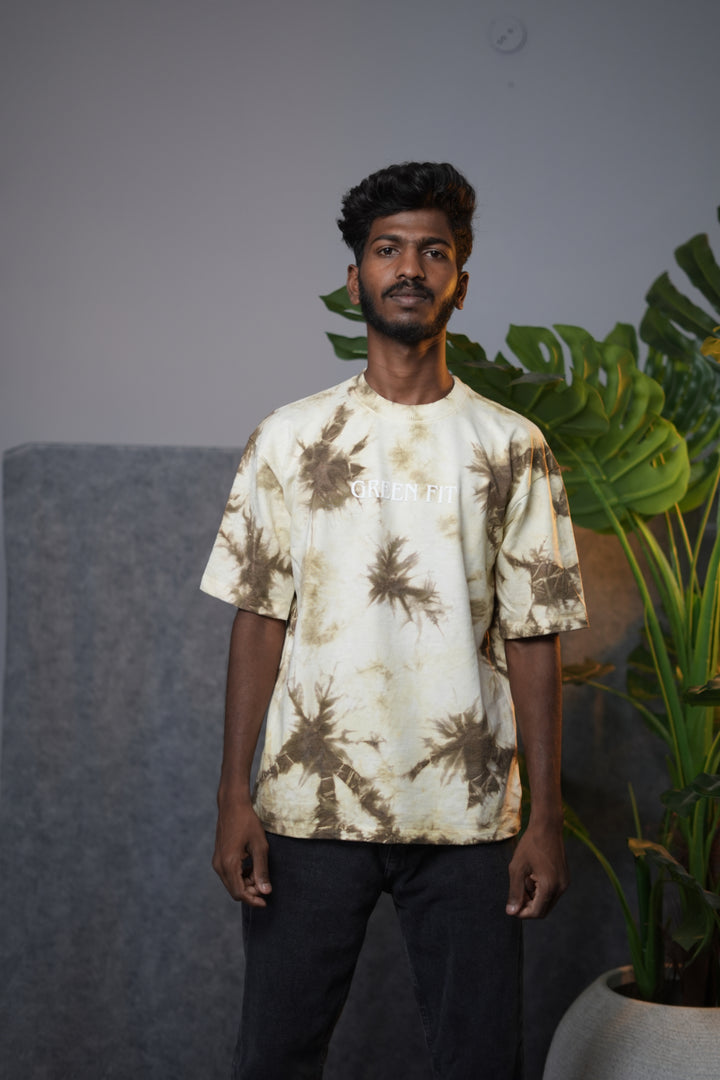 Men's Oversized  GREEN FIT Tie-Dye T-Shirt - Beige