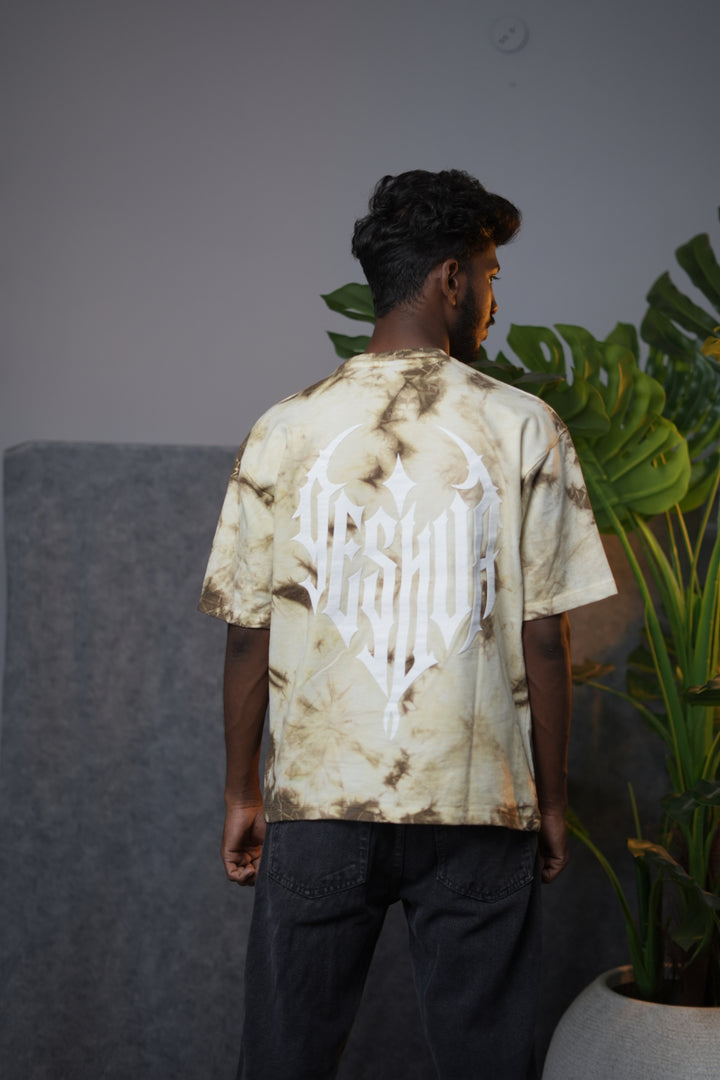 Men's Oversized  GREEN FIT Tie-Dye T-Shirt - Beige