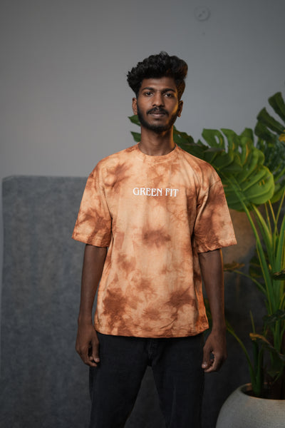 Men's Oversized  GREEN FIT Tie-Dye T-Shirt - Brown