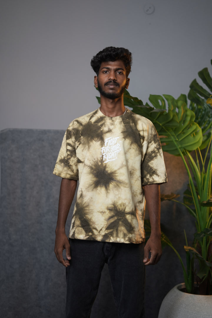 Men's Oversized  Fight For Your Right Tie-Dye T-Shirt - Beige