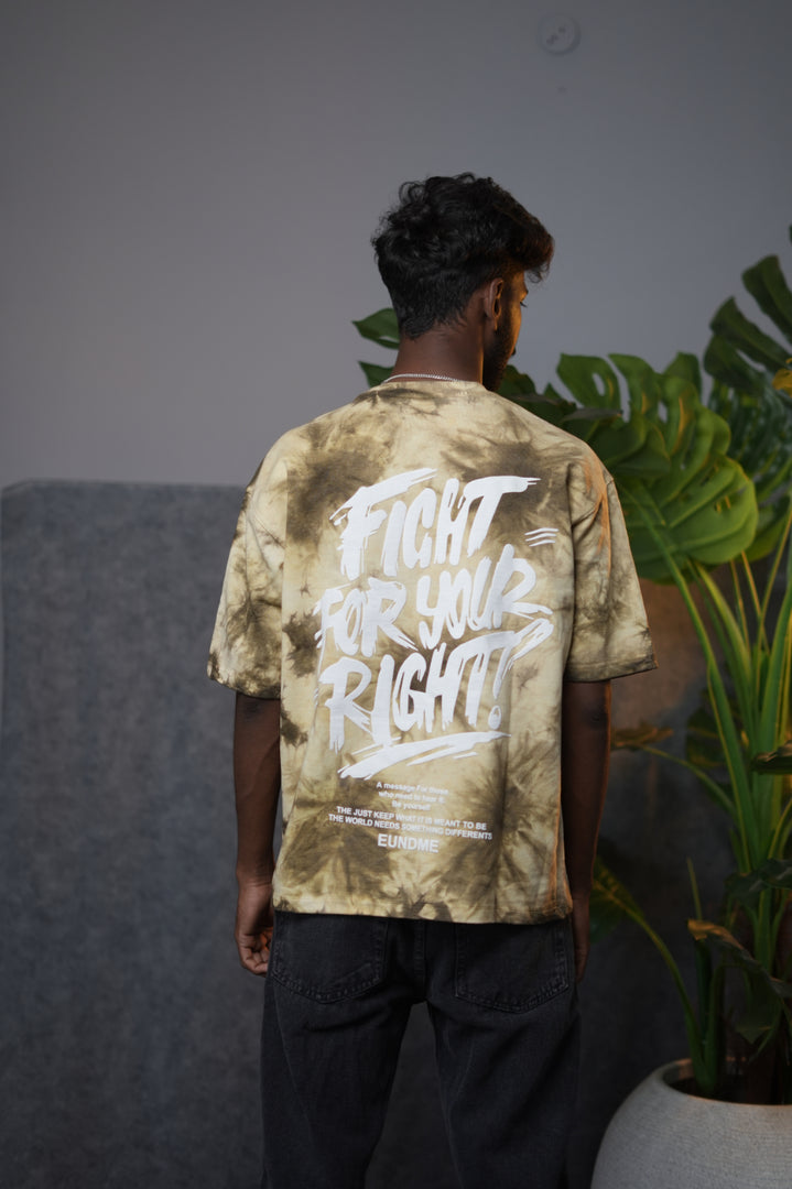 Men's Oversized  Fight For Your Right Tie-Dye T-Shirt - Beige