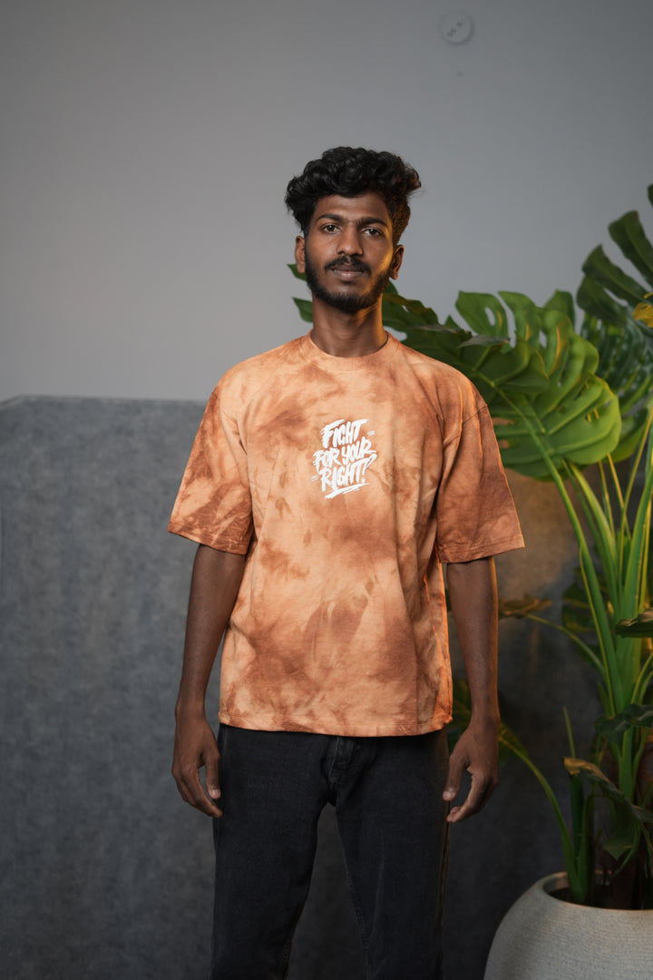 Men's Oversized  Fight For Your Right Tie-Dye T-Shirt - Brown