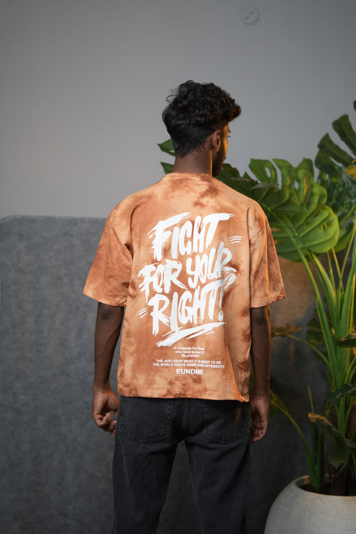 Men's Oversized  Fight For Your Right Tie-Dye T-Shirt - Brown