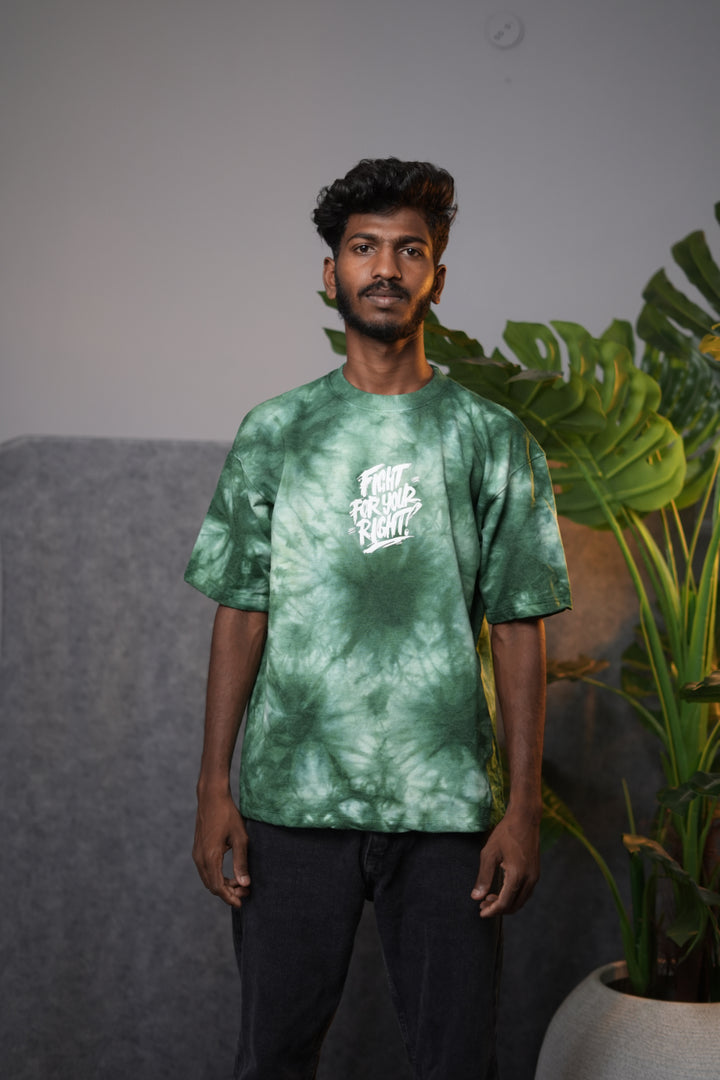 Men's Oversized  Fight For Your Right Tie-Dye T-Shirt - Green