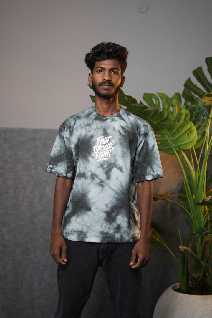 Men's Oversized  Fight For Your Right Tie-Dye T-Shirt - Charcoal