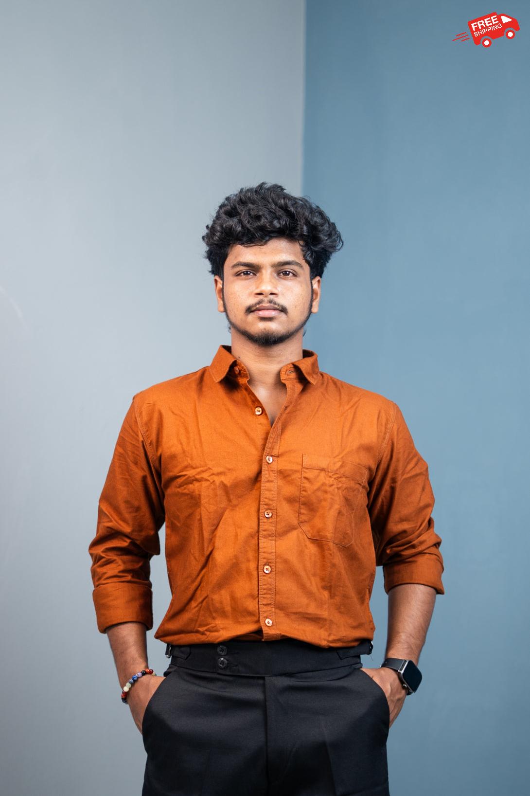 Cotton Shirt for Men | Stylish Slim Fit, Comfortable & Breathable - Orange