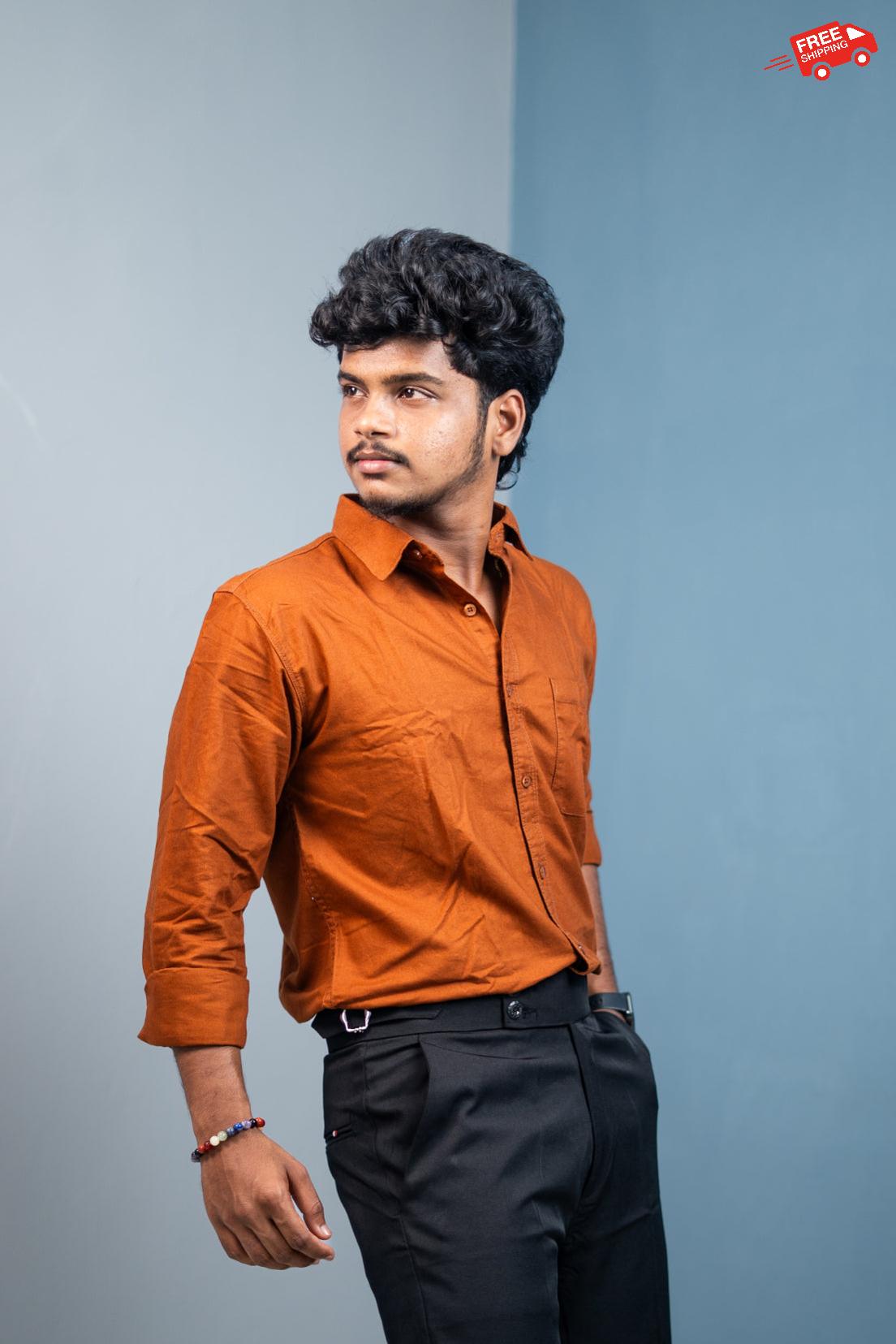 Cotton Shirt for Men | Stylish Slim Fit, Comfortable & Breathable - Orange