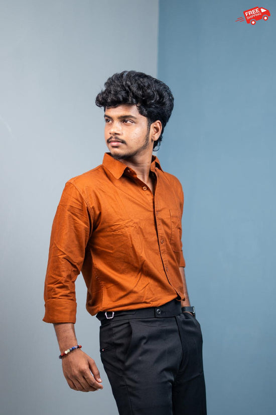 Cotton Shirt for Men | Stylish Slim Fit, Comfortable & Breathable - Orange