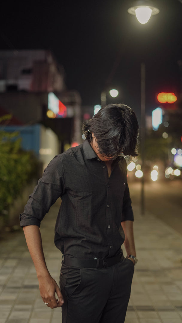 Full Sleeve Plain Cotton Mens Shirt in Black