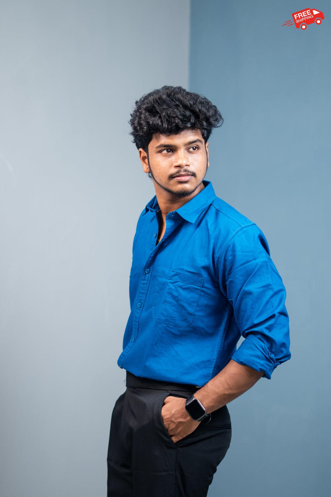 Cotton Shirt for Men | Stylish Slim Fit, Comfortable & Breathable - Petrol Blue