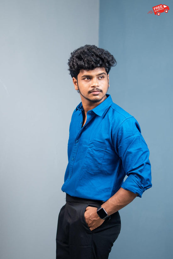 Cotton Shirt for Men | Stylish Slim Fit, Comfortable & Breathable - Petrol Blue