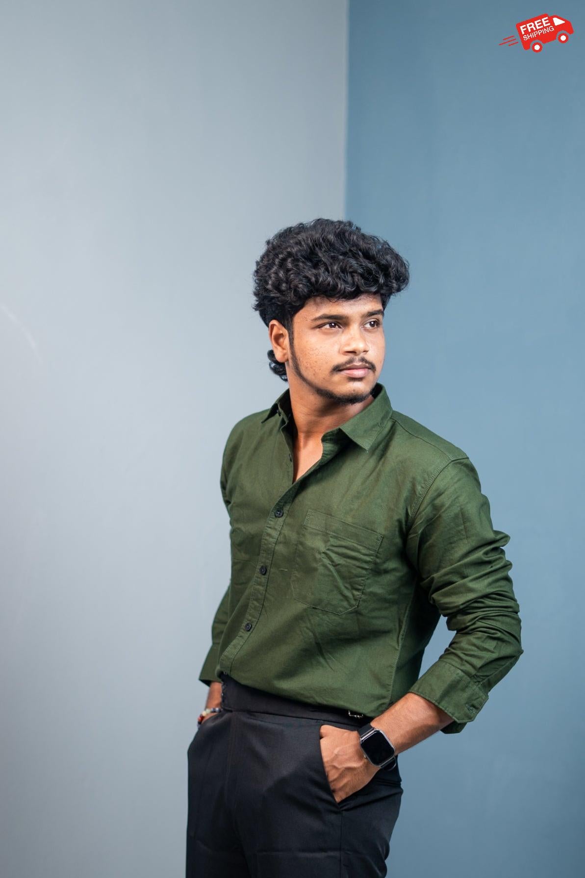 Cotton Shirt for Men | Stylish Slim Fit, Comfortable & Breathable - Mahendhi Green