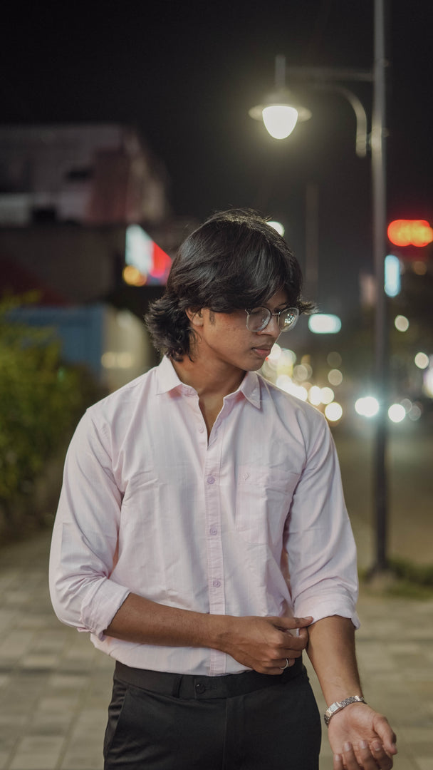 Full Sleeve Plain Cotton Mens Shirt in Light Pink