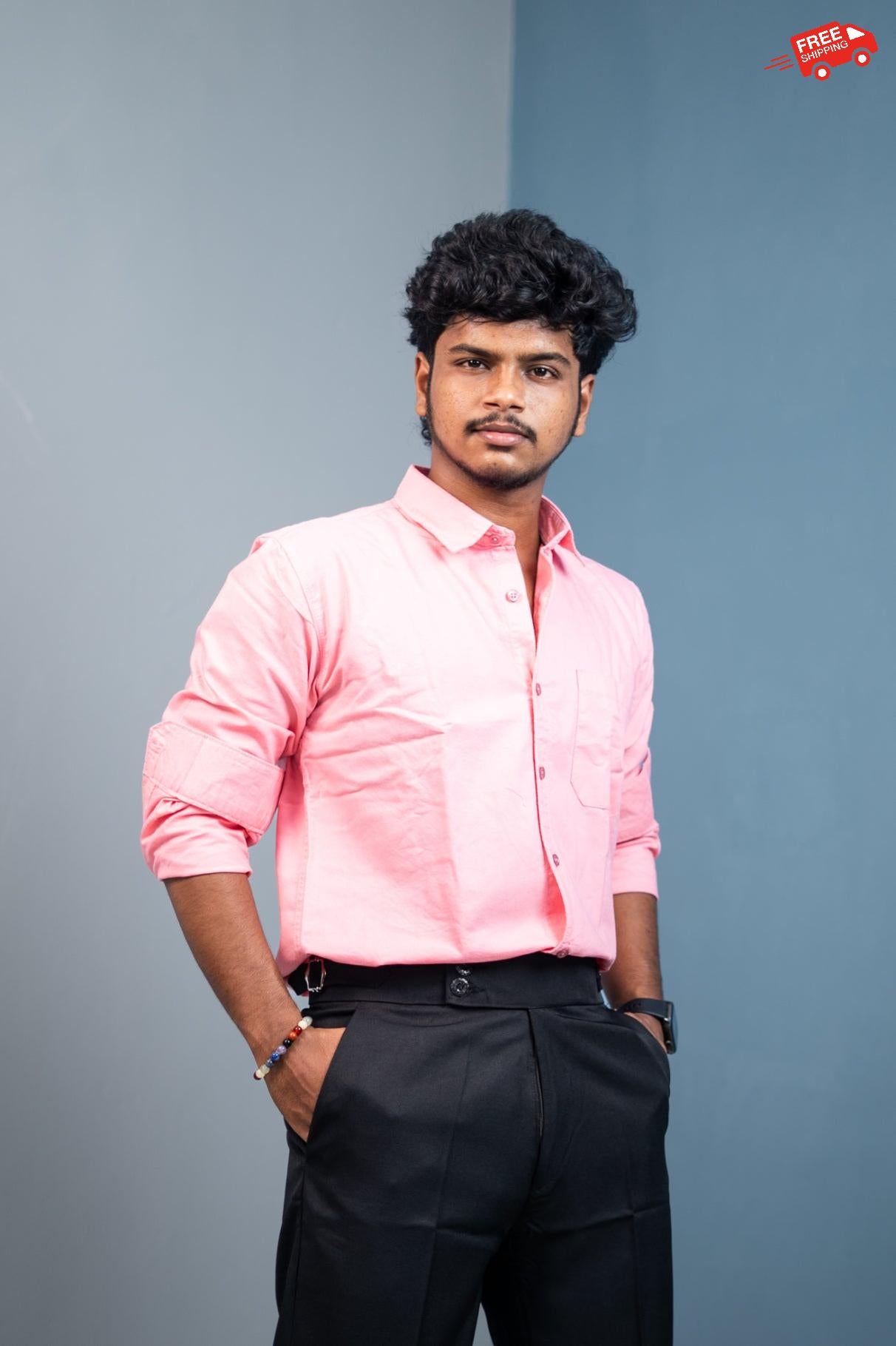 Cotton Shirt for Men | Stylish Slim Fit, Comfortable & Breathable - Pink