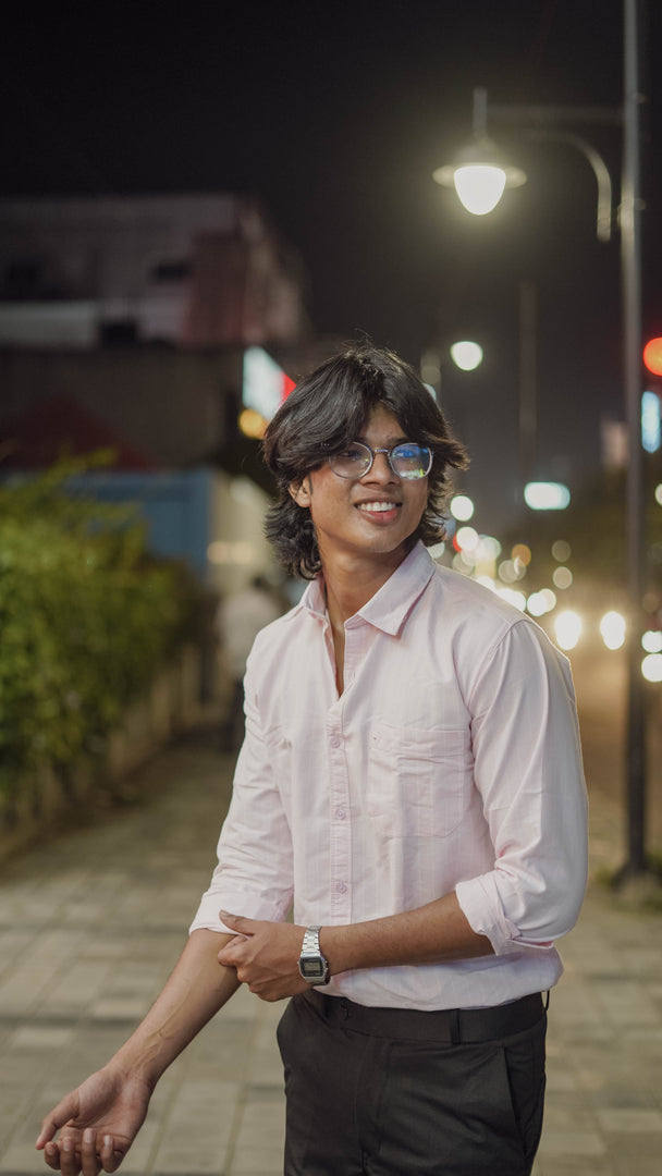 Full Sleeve Plain Cotton Mens Shirt in Light Pink