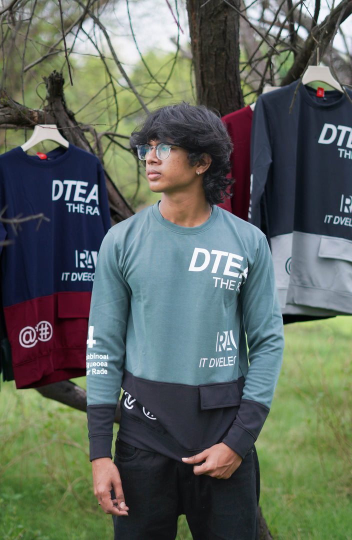 Full Sleeve Round Neck Mens DTEA T-shirt Design in Green