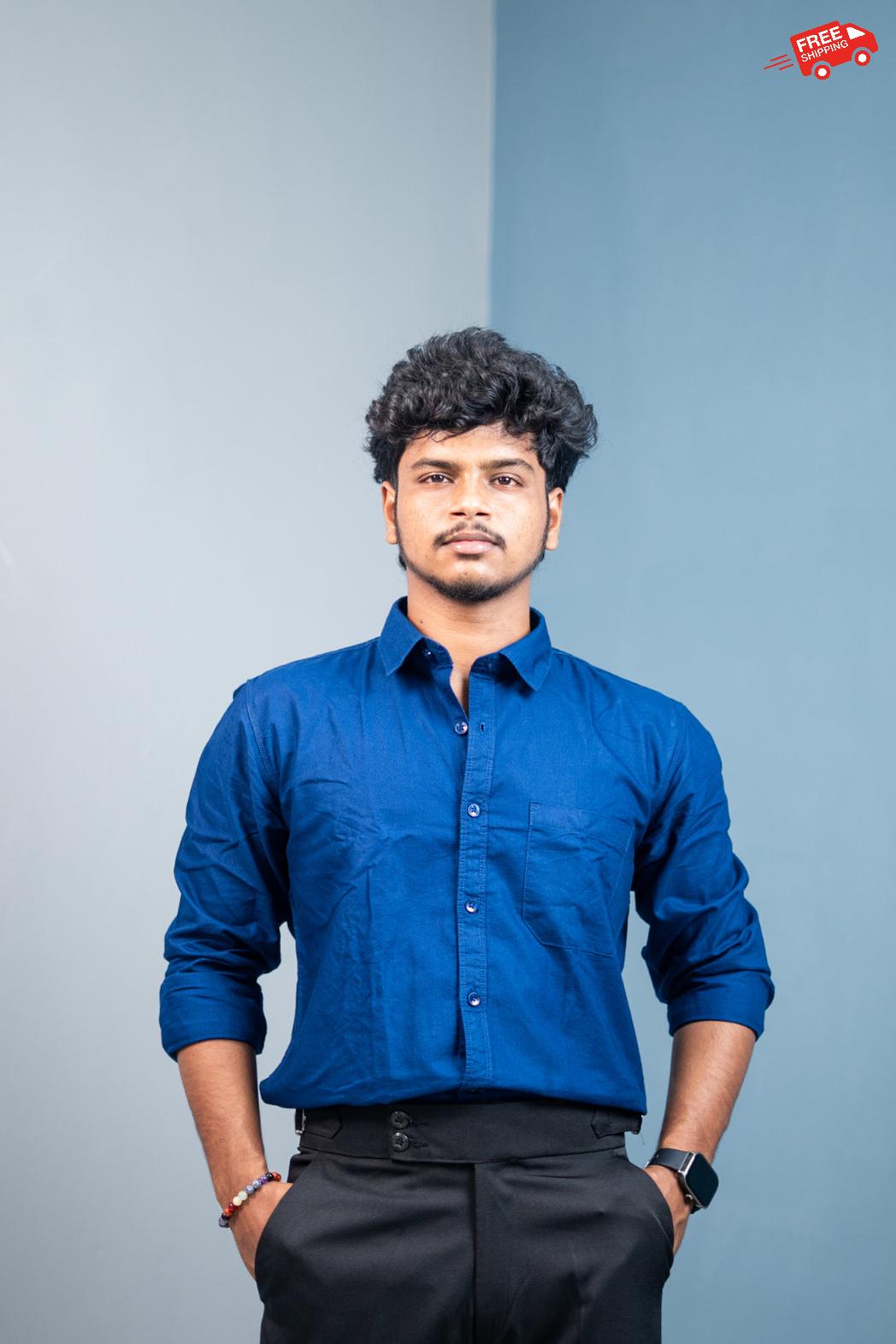 Cotton Shirt for Men | Stylish Slim Fit, Comfortable & Breathable - Ink Blue