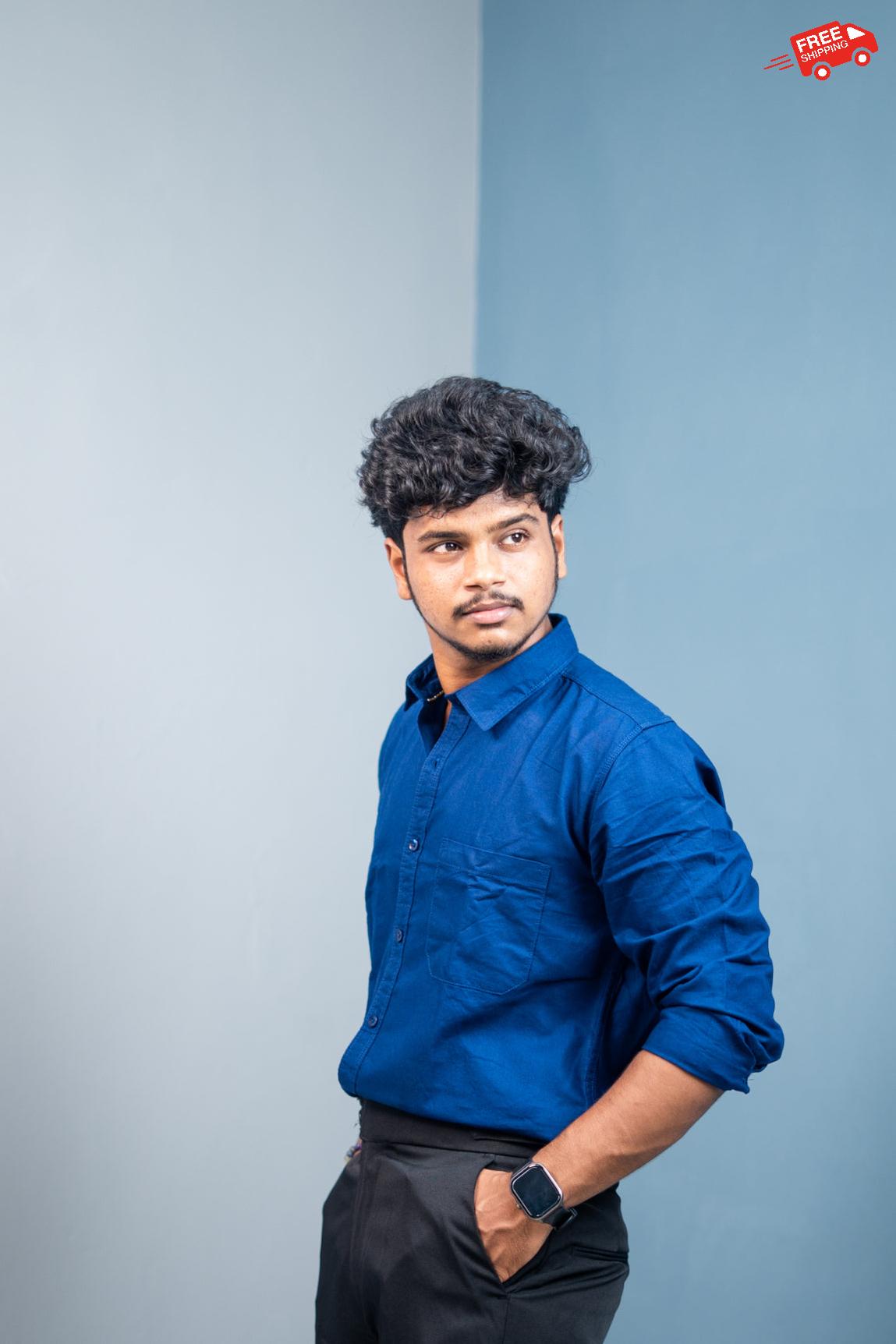 Cotton Shirt for Men | Stylish Slim Fit, Comfortable & Breathable - Ink Blue