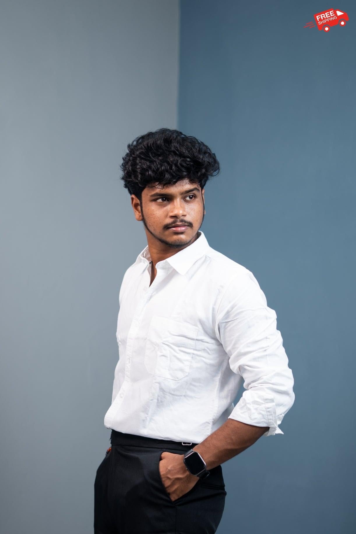 Cotton Shirt for Men | Stylish Slim Fit, Comfortable & Breathable - White