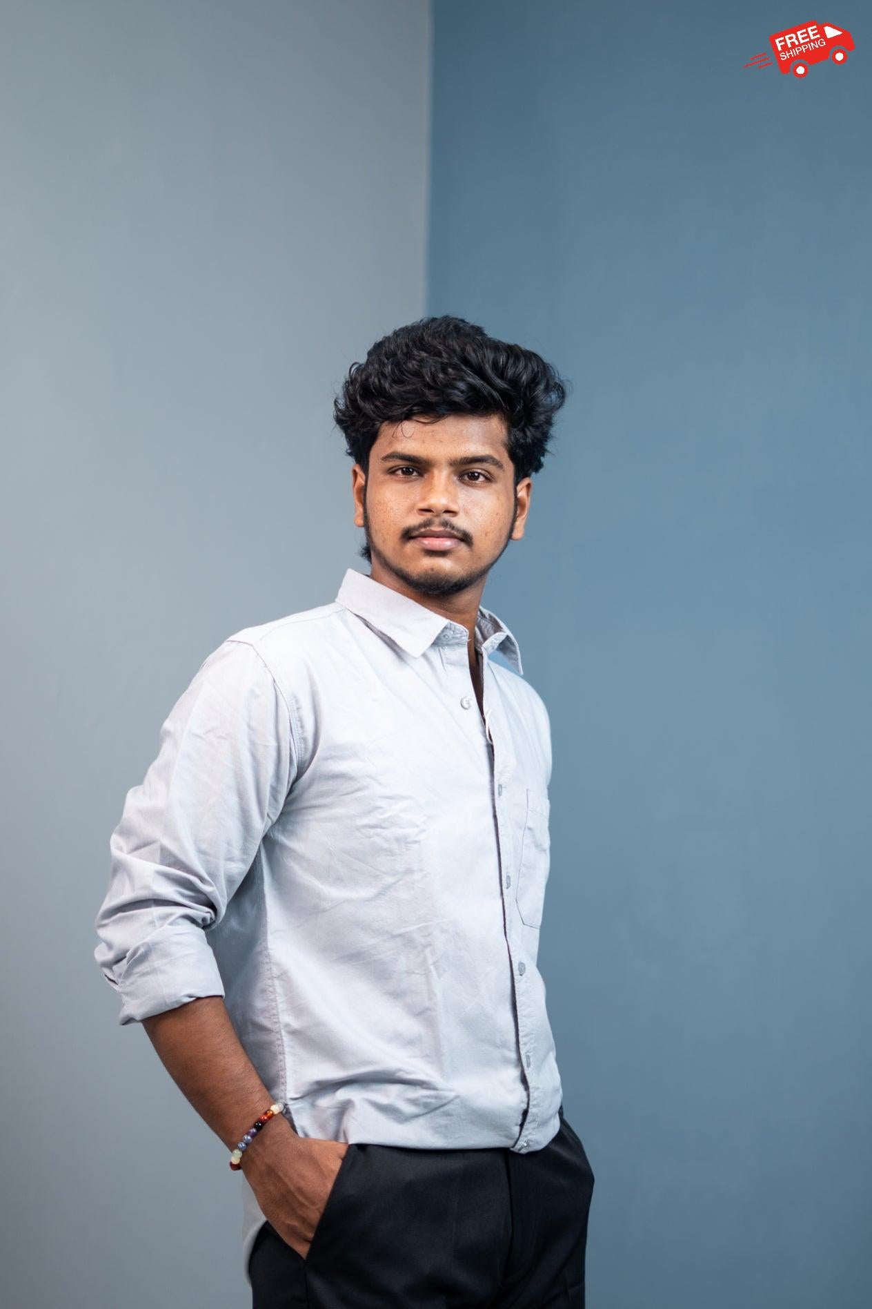 Cotton Shirt for Men | Stylish Slim Fit, Comfortable & Breathable - Light Grey