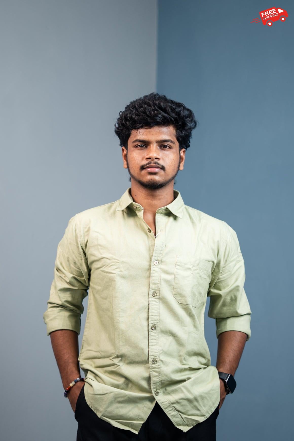 Cotton Shirt for Men | Stylish Slim Fit, Comfortable & Breathable - Pista Green